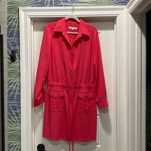 MIDI dress in flamingo pink. Great for work to date to cocktails.